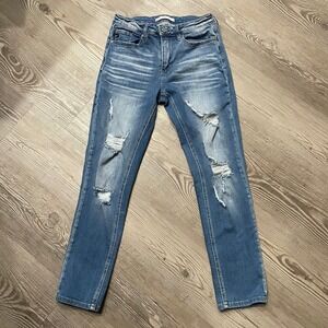Kancan Estilo Distressed Denim Skinny Jeans Womens 27 Medium Wash High Rise